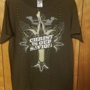 Christ is your Savior Shirt MEDIUM Jerzees Short Sleeve Graphic Religious t A3